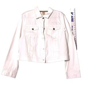 XL Faded Glory Artic White Denim Long Sleeve Short jean Jacket Dressy overcoat